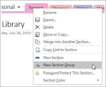 onenote for mac group items